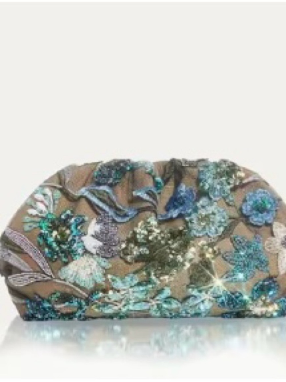 Embellished Floral Sequin Clutch in Taupe and Teal